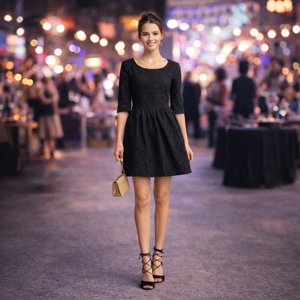 Kensie Black Lace Mini Dress Size Small Cocktail Party Fit & Flare